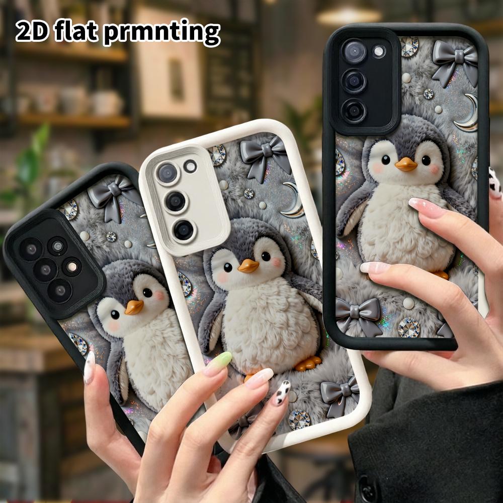Phone Case: 2D Flat Samsung Galaxy A34 A35 M05 M06 S20 S22 S21 FE Plus 5G Layered Protective Case, Plush Little Penguin, Christmas and Halloween Gift