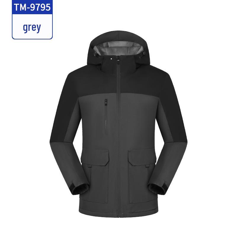 Custom Rainproof Windbreaker: Hooded, Fleece-Lined, Thickened Shell Jacket for Hiking, Team Building, and Workwear.