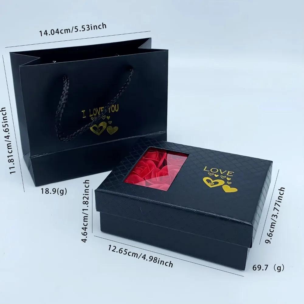 Romantic Valentine’s Day Jewelry Gift Box with 6Rose Pendant Ring Bracelet Eternal Flower Window Design Exquisite Packaging Bag