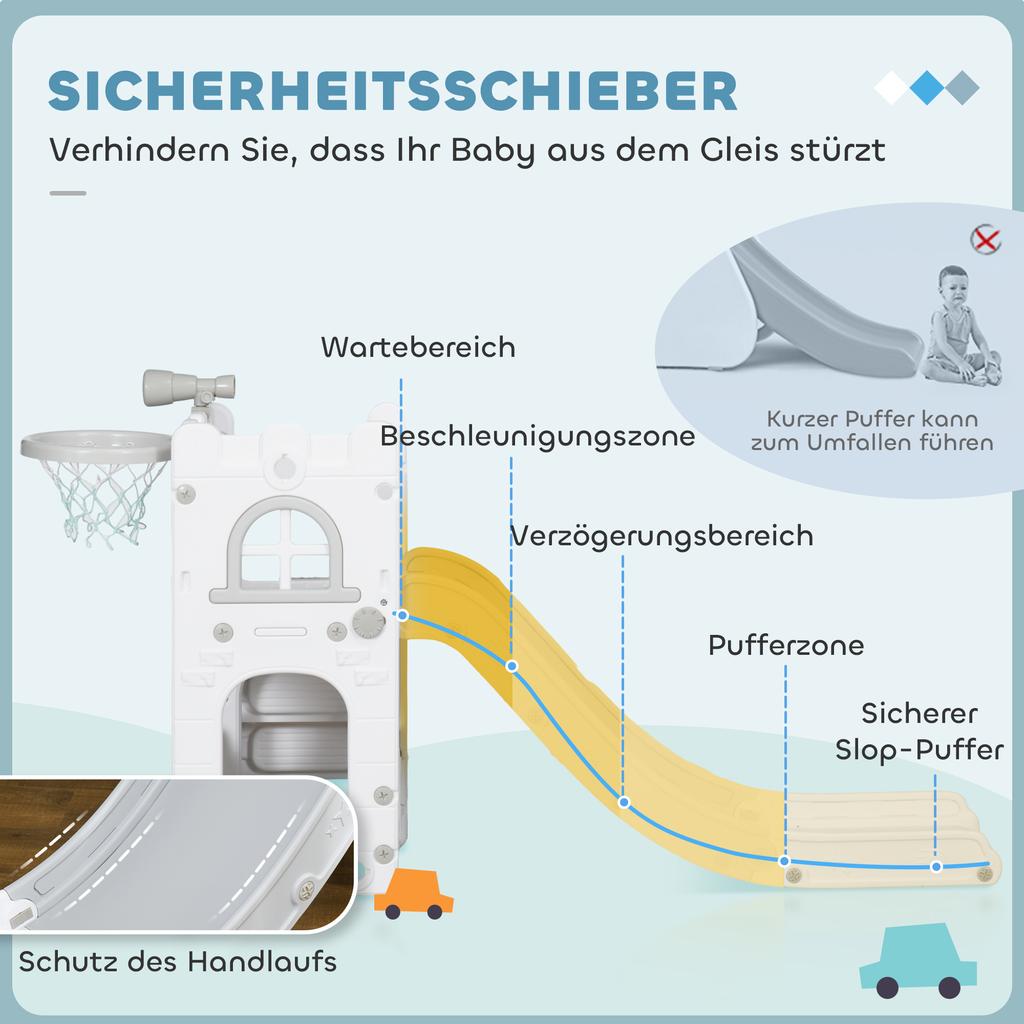 5-in-1 Kleinkinderrutsche mit Basketballkorb, Kletterelement, Teleskop, Aufbewahrungskorb, für Alter 1-3 Jahre, Grau