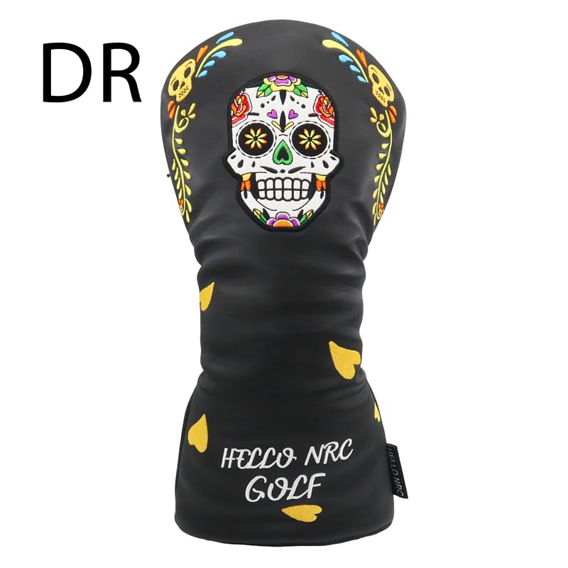 Mexico Skull Golf Headcovers, Single, White and Black (Black, Set of 4) for Driver, Driver, 460cc, 440cc, Wood, Fairway Wood, Utility, and UT Golf Clu
