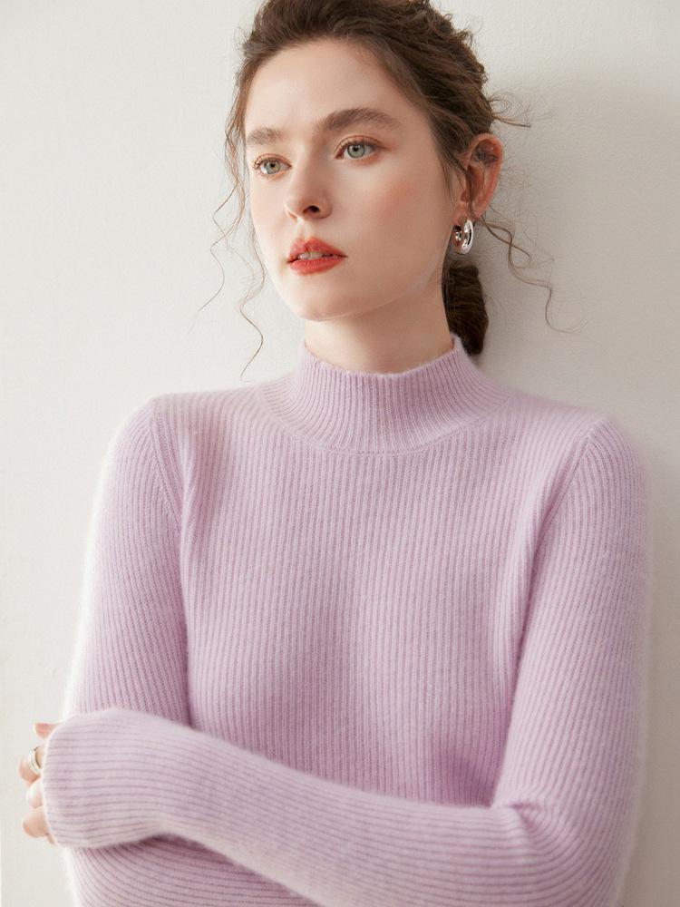 Women's Slim Fit Cashmere Pullover - Half-High Neck Sweater for Autumn and Winter
