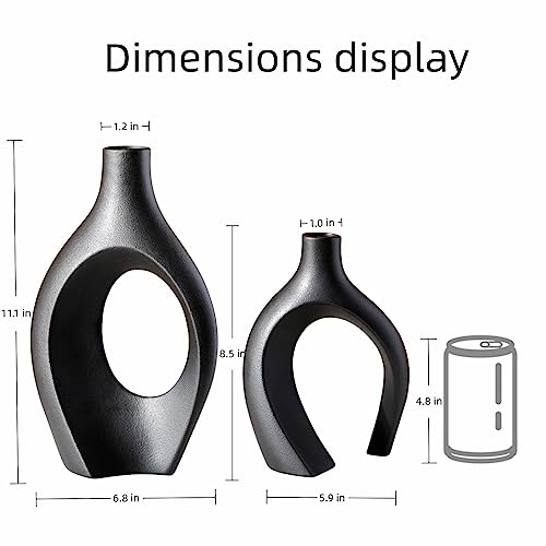 Levvohd Stylish Interior Vases, Black Base Ceramic, Hollow Ceramic Dried Flower Vase Set of 2 (Black Large)