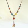 Ceramic Beaded Butterfly Pendant Necklace, Retro Ethnic Style Long Sweater Chain