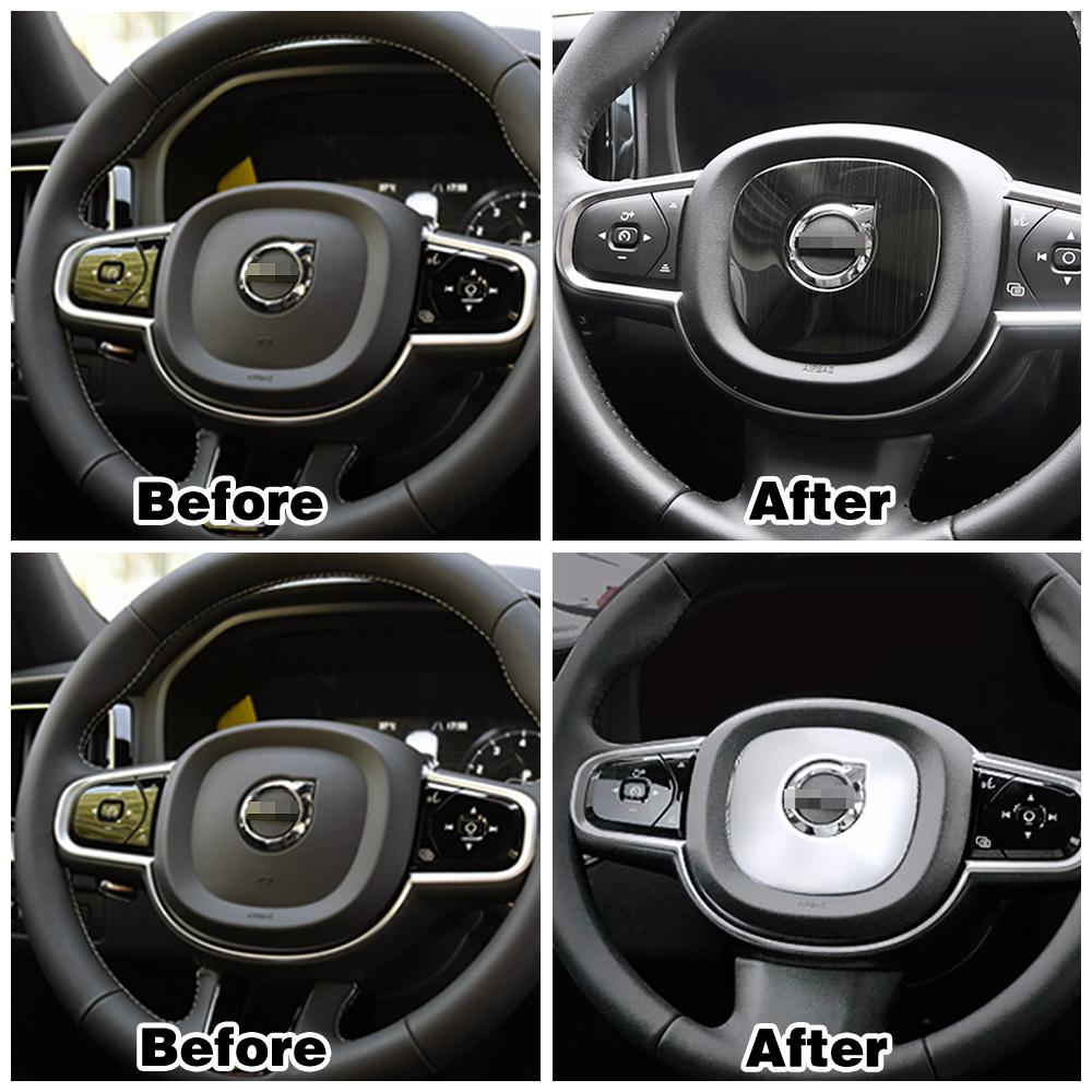For Volvo XC60 2018 2019 2024 Steering Wheel Logo Ring Decorative Frame Trim Stainless Steel Interior Mouldings Sticker