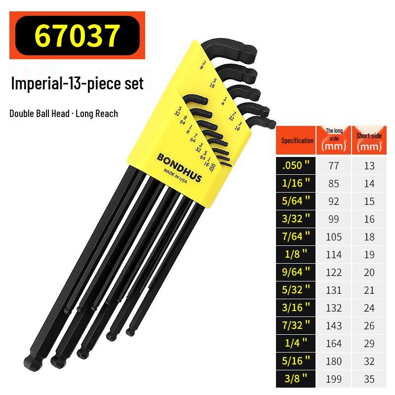 BONDHUS 67037 13-Piece Imperial Double Ball End Hex Key Set 13-Piece Imperial Set