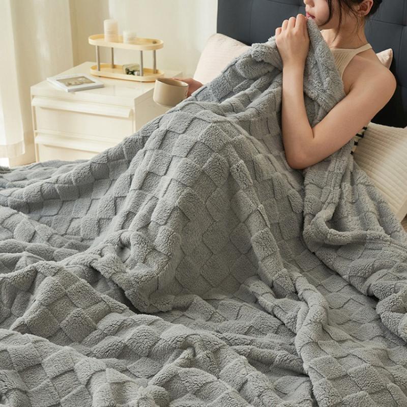 100%Cotton Waffle Knit Throw Blanket Soft Cozy Fleece 3D Checkered Chunky Knitted Sofa Blanket All Season Bed Couch Travel Lightweight Warm Decor Gift