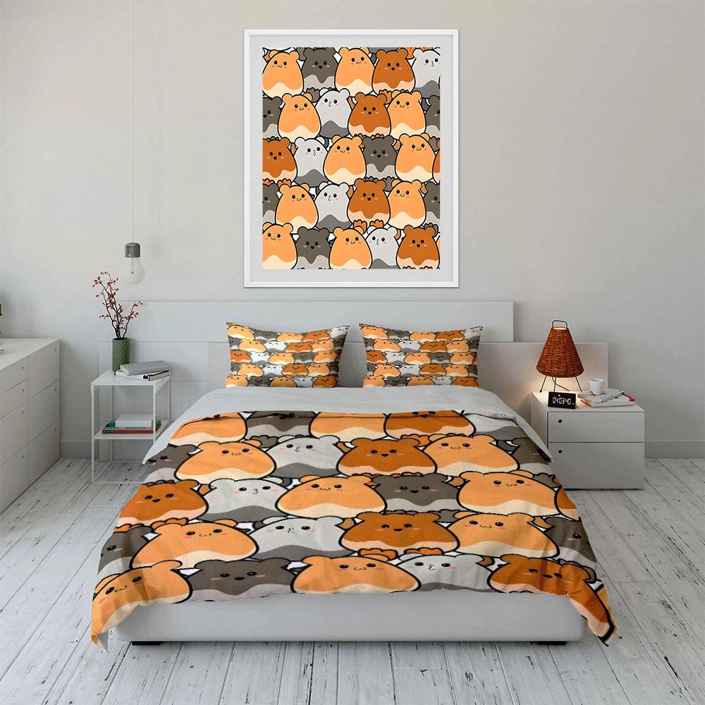 Cute Hamster-Themed Three Piece Set Exquisite Three-Piece Bedding Set Gift For Kids And Adults