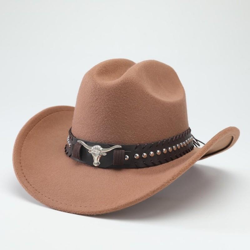 Western Cowboy Hat Jazz Hat Panama Hat Sun Hat Felt Wide Brim Fedora Decorative Rolled Hat