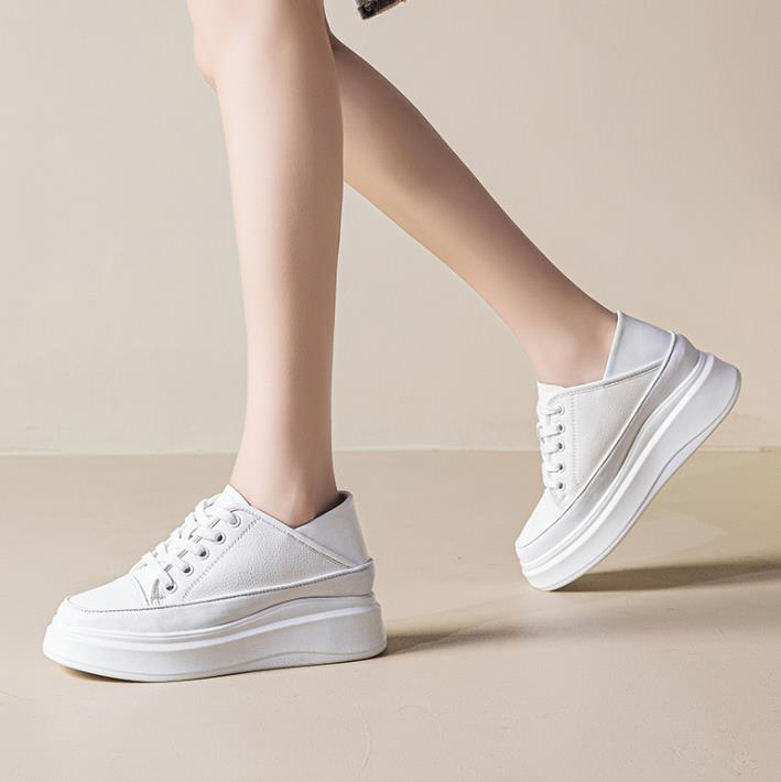 Fashion 7CM Genuine Leather Boots Fashion Chunky Sneaker Vulcanize Women Moccasins Autumn Spring Platform Wedge Loafer Flat Shoes