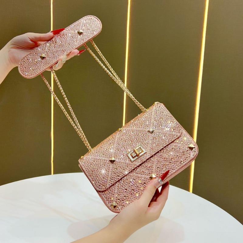 

Light Luxury Small Bag, Full of Diamonds, Clutch, Commuter Women s Bag, Chain Handbag, Single-shoulder Crossbody Bag шампанського
