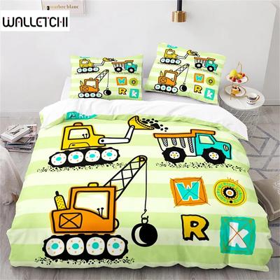 Engineering Vehicle Excavator Duvet Cover Set King Queen Full Size Polyester Bedding Set For Kids Boys Girls Comforter Cover