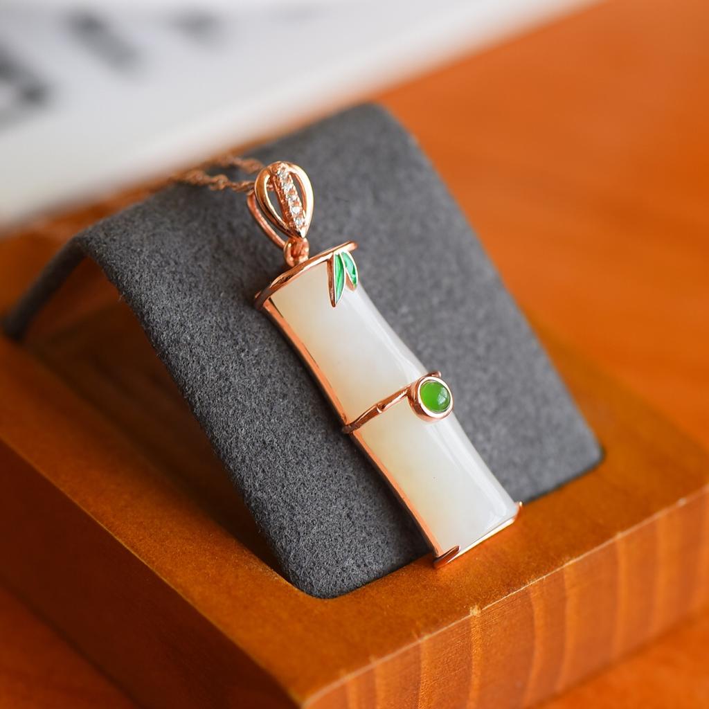 Hotan Jade S925 Silver Inlaid Bamboo Newspaper Peace Pendant
