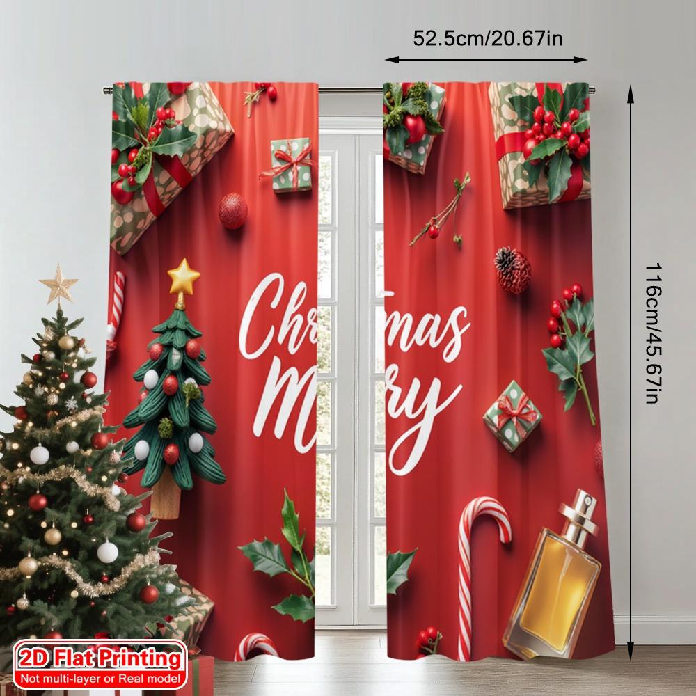 2pcs 2D flat printing Christmas Window Curtains Christmas Merry Gifts Trees Fabric Without Electricity Birthday Party Perfect