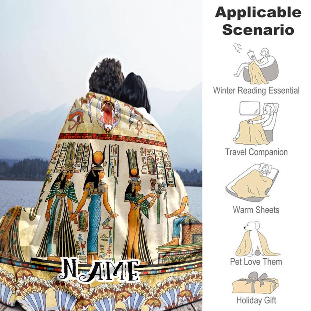 Ancient Egyptian Style Personalized Name Blanket Cozy Customizable Blanket Soft & Cozy Perfect for Office Chair Sofa Bed Living Room All-Season Use
