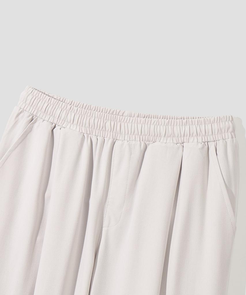 AGOD Single-Pleat Wide Elastic Waist Slacks [Cream]