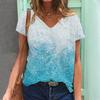Summer Gradient 3D Print T-Shirt Women V-Neck Short Sleeve T-Shirts Oversized Loose Comfortable Casual T-Shirts