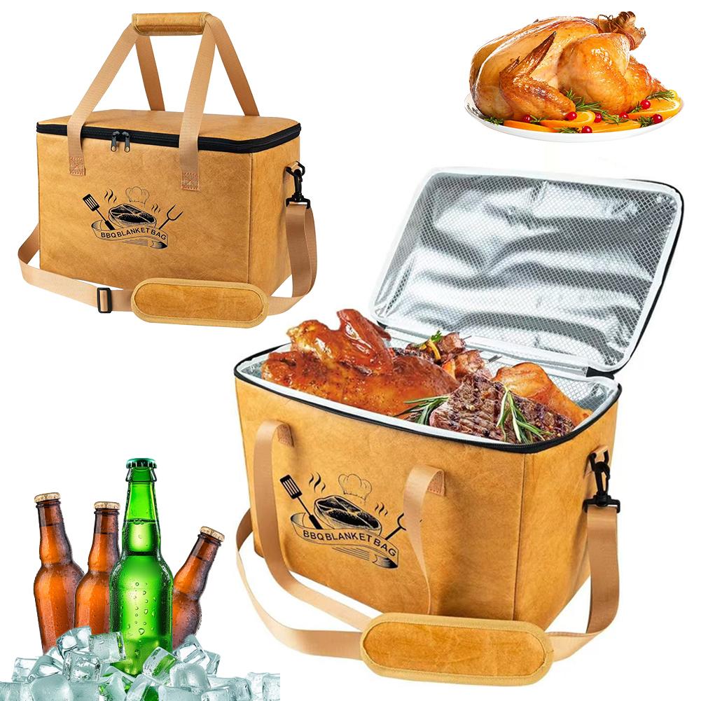 Large Capacity BBQ Drink Insulated Storage Bag Reusable Portable Thermal Food Bag with Handle for Grilling & Outdoor Parties