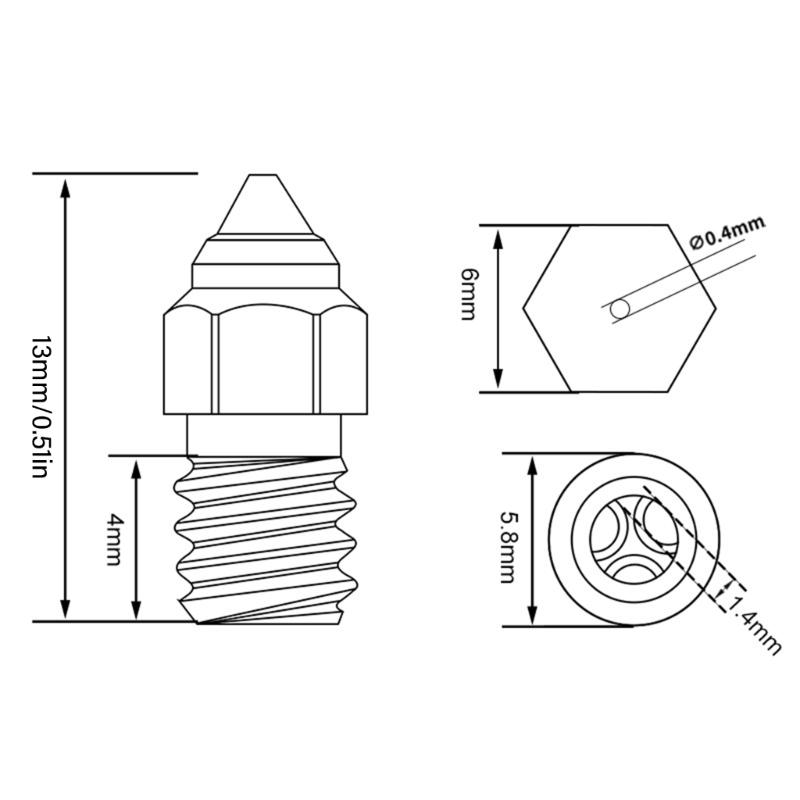 Accessori per Stampanti 3D Ugelli CHT SE6 Altamente Fluidi Clonati 0.4mm Per Stampanti CR10 Ugelli SE6 in Acciaio Indurito