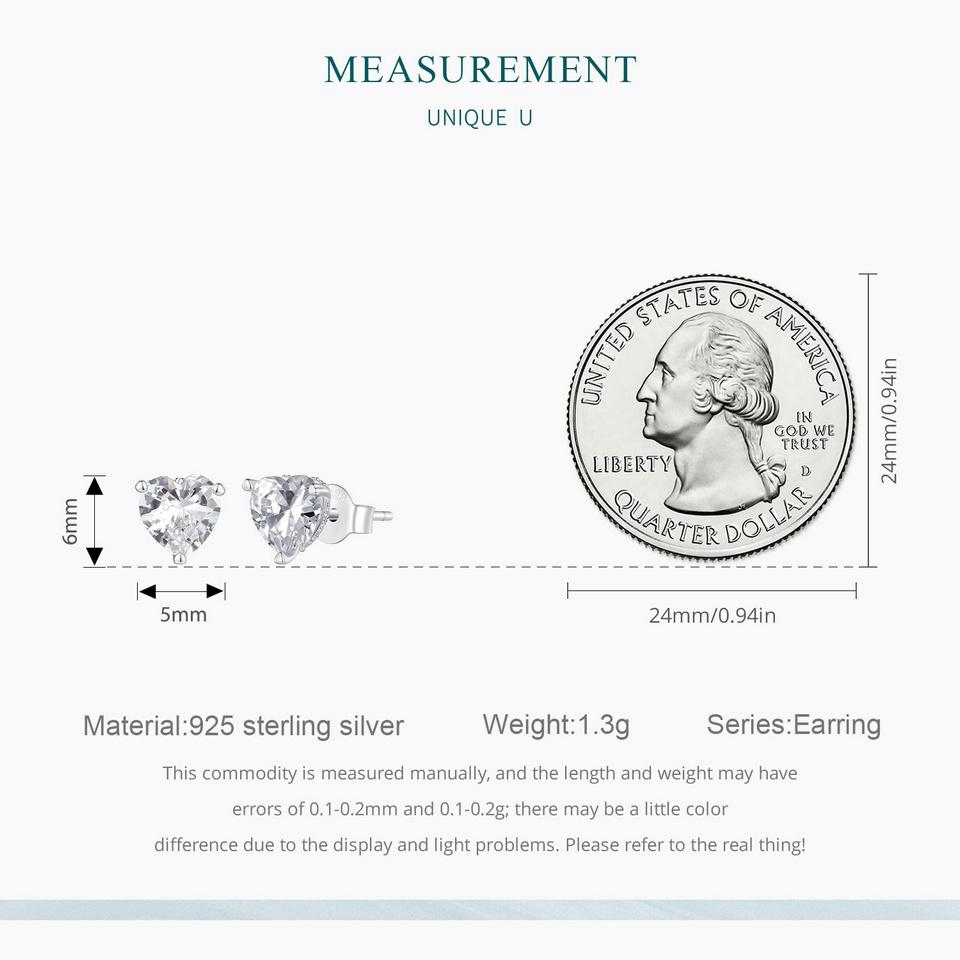 Cercei cu zirconiu cu inimă strălucitoare din argint Sterling 925 BAMOER Cercei simpli Little Love pentru femei Bijuterii fine