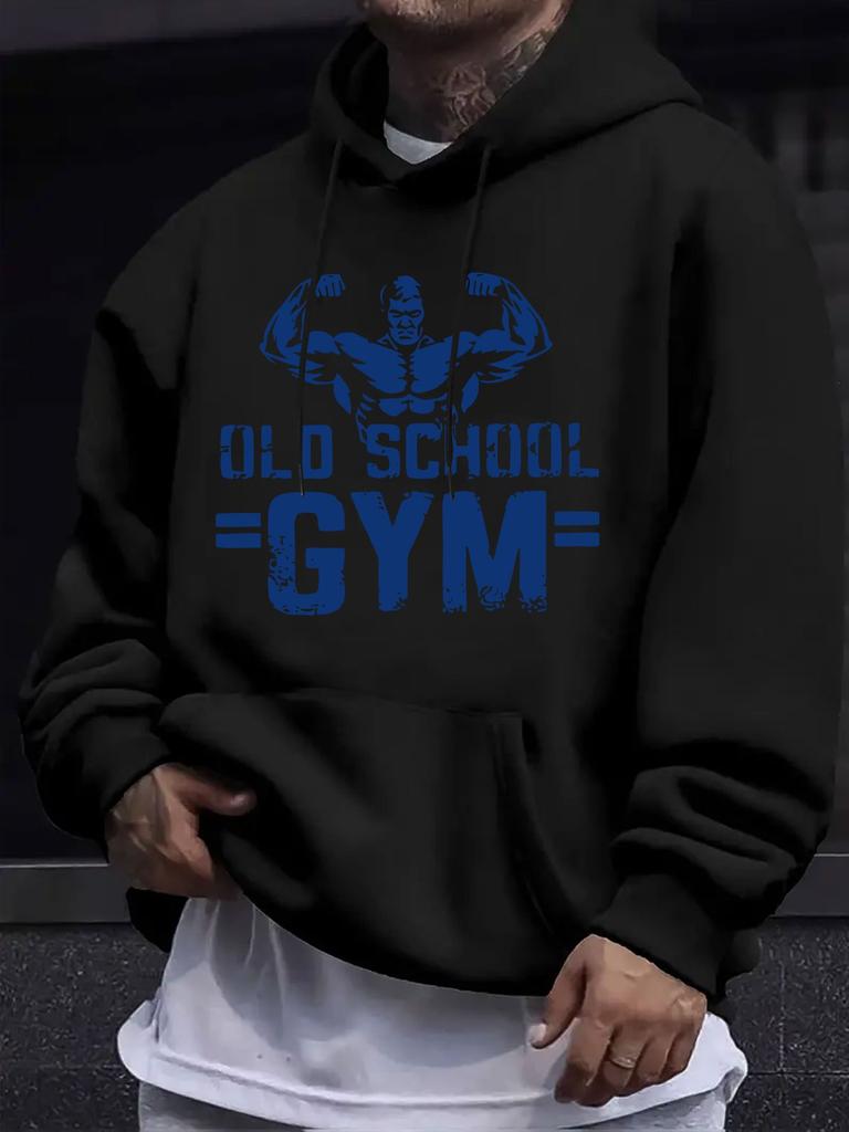American/European Style Unisex Autumn/Winter Printed Hoodie Long-Sleeve Sweatshirt, OLD SCHOOL GYM Fitness Printed Hoodie Sweatshirt, Vintage Weightli