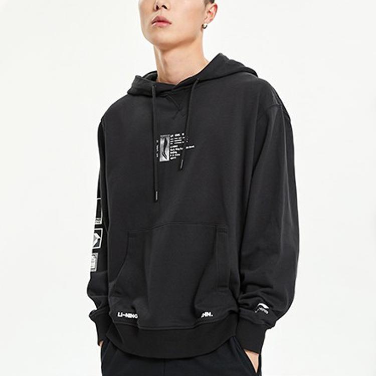 Li Ning Sports Casual Printed Pattern Pullover Long Sleeve Sweatshirt Men Sweatshirt Black AWDR025-1