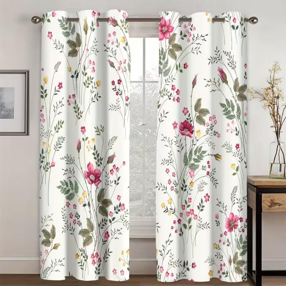 Vikama Spring Summer Fresh Floral Print Curtains Privacy Protecting Home Decor Living Room Bedroom Study Bathroom Curtain Polyester Washable Ready