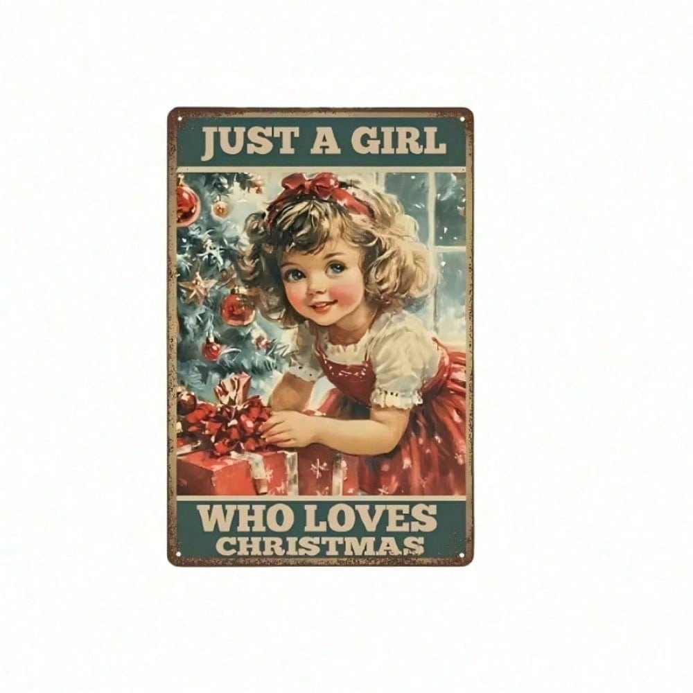 

Vintage Christmas Tin Sign Girl Loves Christmas Wall Decor Metal Art 8x12 Inch Gift 20x30cm разноцветный