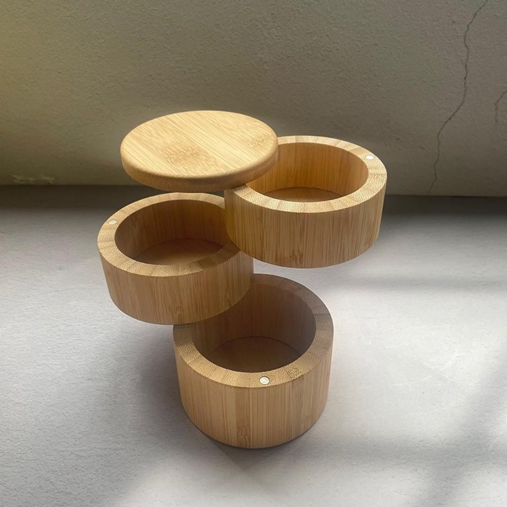 Multifunctional Bamboo Condiment Container Swivel Lid Kitchen Condiment Pots  Kitchen Organizer