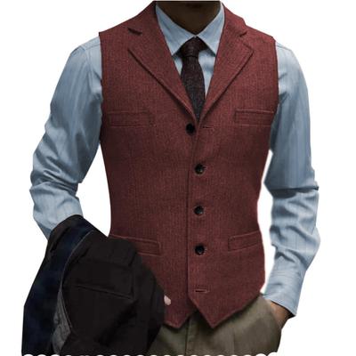 Colete Casual Masculino de Corte Slim com Padrão Espinha de Peixe de Botão Único