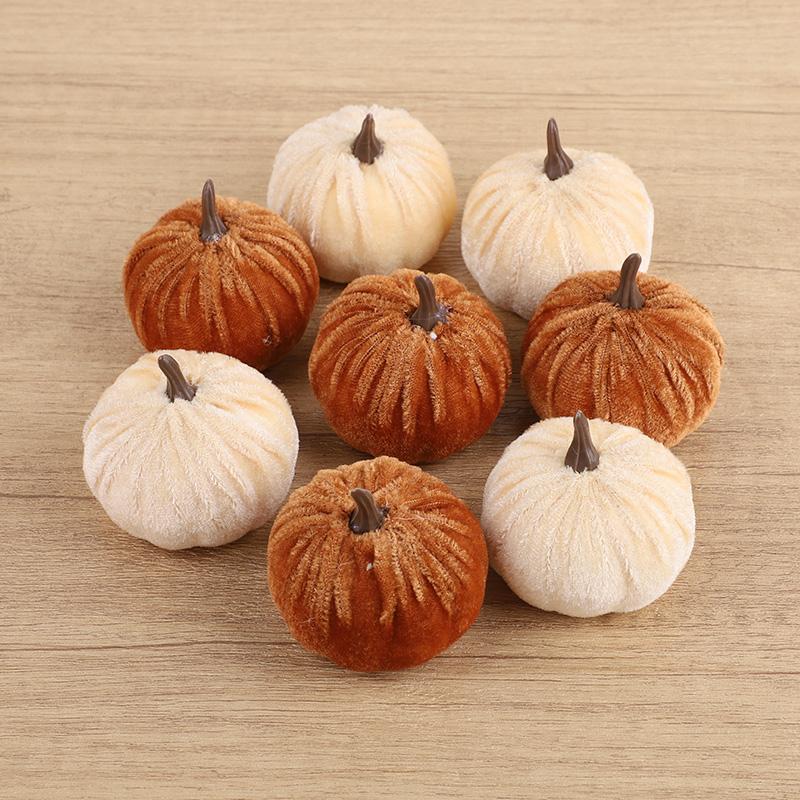 1 Satz Künstliche Flanell-Kürbismodelle für Herbst, Erntedankfest, Halloween-Party-Tischdekoration, Heim-DIY-Bastel-Kranz-Geschenke