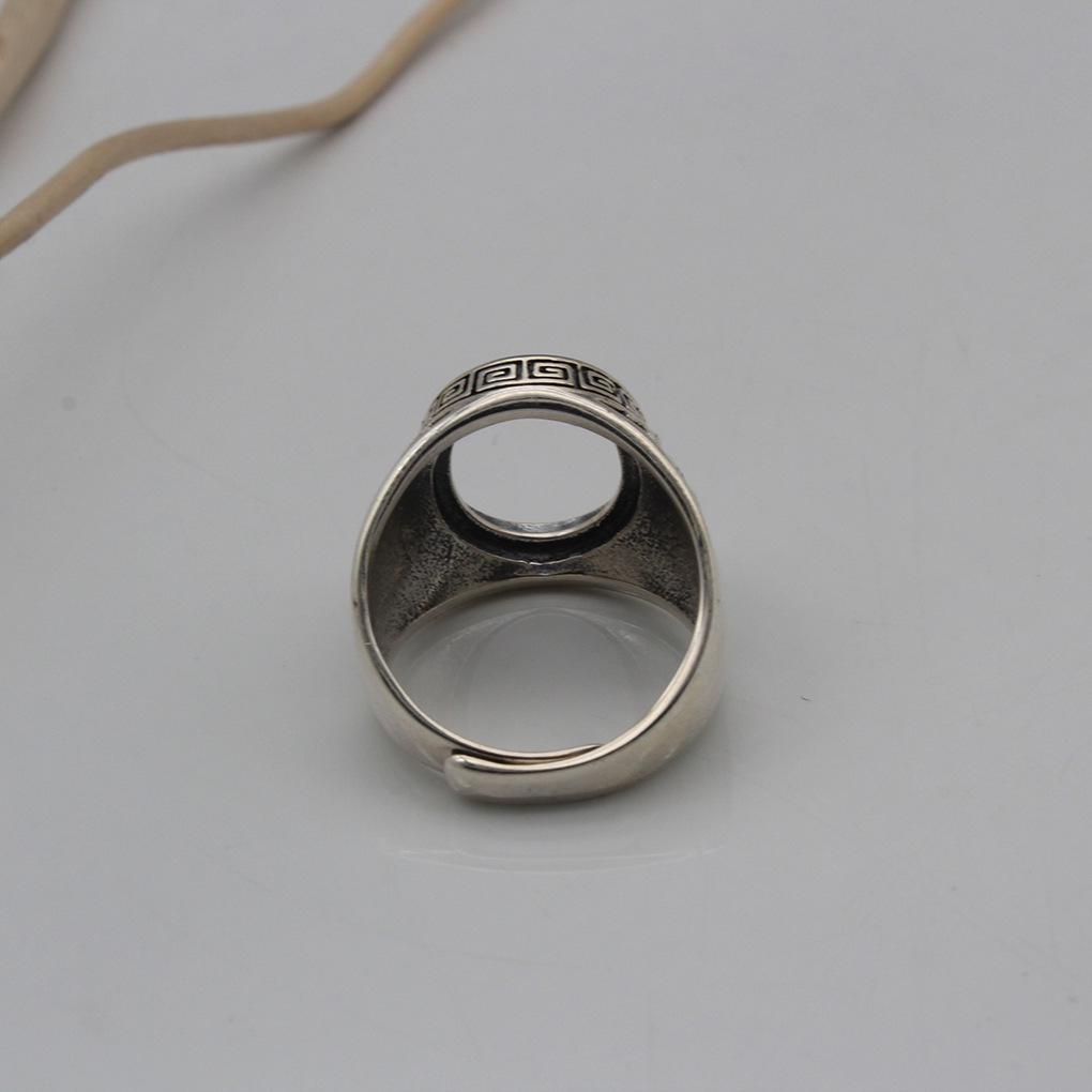 Yin Taifei Thai Silver Beast Face Ring - Taotie Pattern Men's Retro 12x16 Versatile Ring Setting.
