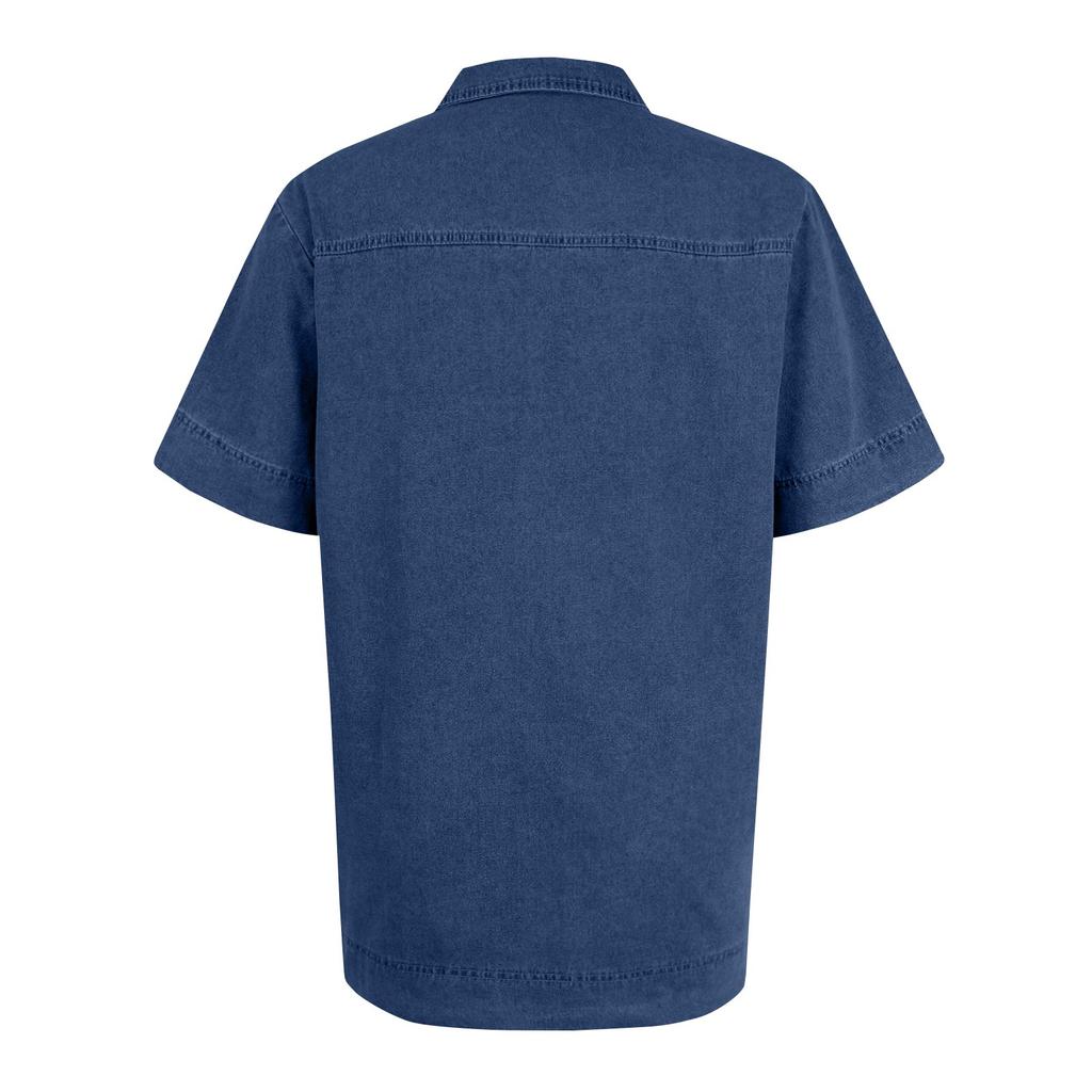 Womens  Denim Dress Summer Deep V Neck Half Sleeve Collared Loose  Jean Dress With Pockets