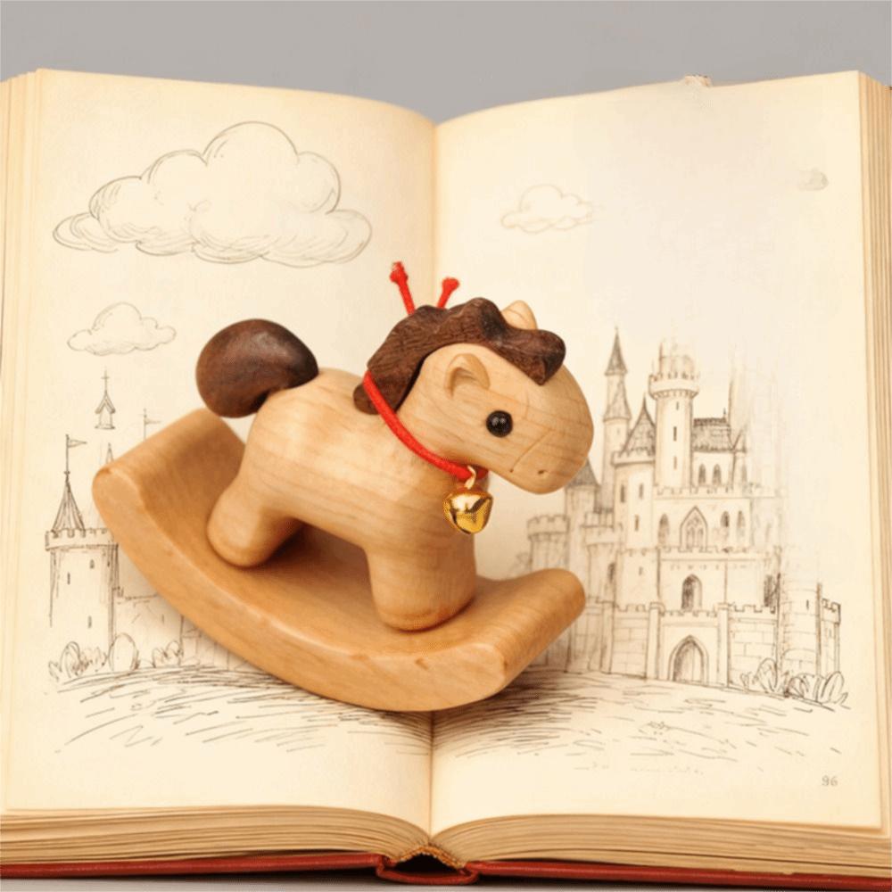 Materiale Legno Cavallo a Dondolo in Legno Design Intagliato Stile Vintage Arte dell'Equilibrio Ornamento Dimensione Miniatura Design Nordico