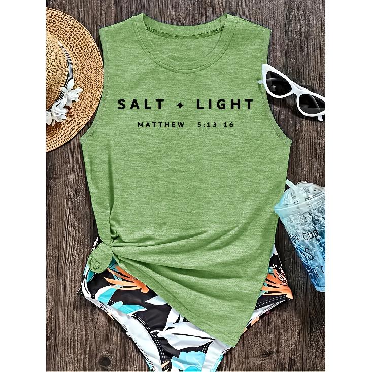 Elegant Vest for Women Salt & Light Biblical Verse Print Casual Loose Summer Vest Fashionable and elegant tops for commuting, vacation, and everyday