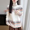 2026 Winter Pure Wool Thickened Lapel Knit Cardigan, Long Sleeve Double Zipper Fair Isle Jacquard Top