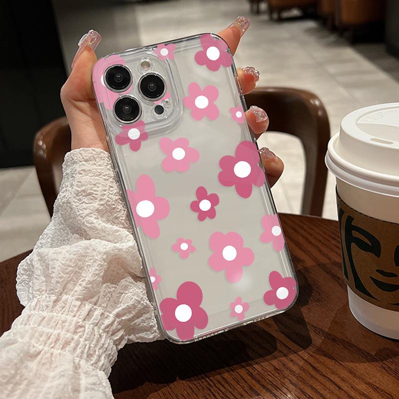 Ozon Popular Ins Wind Black and White Flower Transparent Mobile Phone Case Apple 17Pro Ultra-thin Anti-drop Soft Case iPhone16