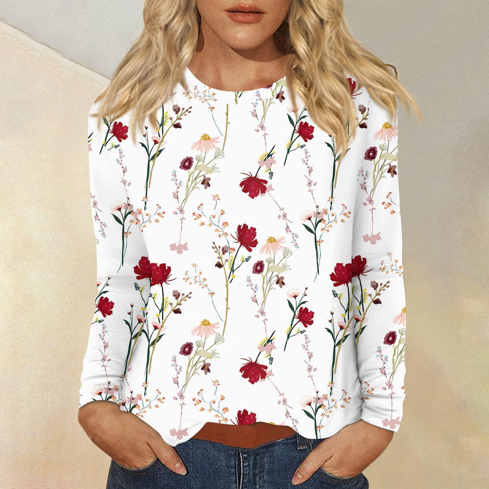 

Women s Fashion Casual Round Neck Long Sleeve Printed T-shirt Top M белый