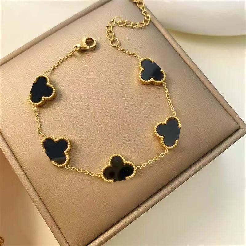 Double-Sided 13mm Four-Leaf Clover & Five-Flower Bracelet - Korean Fashion, Fade-Resistant