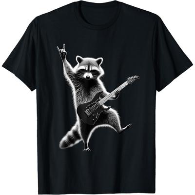 PiWine Funny Rock Raccoon Music Roll Heavy Animal Dance Guitar Punk T-Shirt