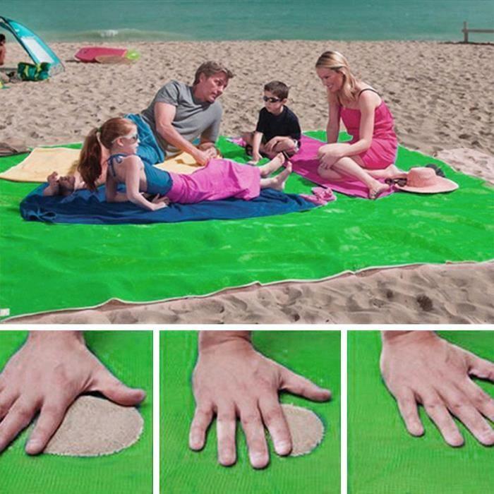 Anti-Sand Strandmatte - SHOP-STORY - XXL 200 x 150 cm - Grün - Befestigungsringe - Maschinenwaschbar