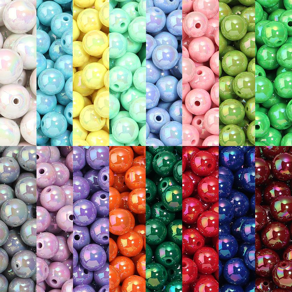 20-200pcs/lot 6-16mm Plated UV Colored Acrylic Ball Beads Loose Spacer Round Bead For DIY Phone Chain Bracelet Jewelry Accessory