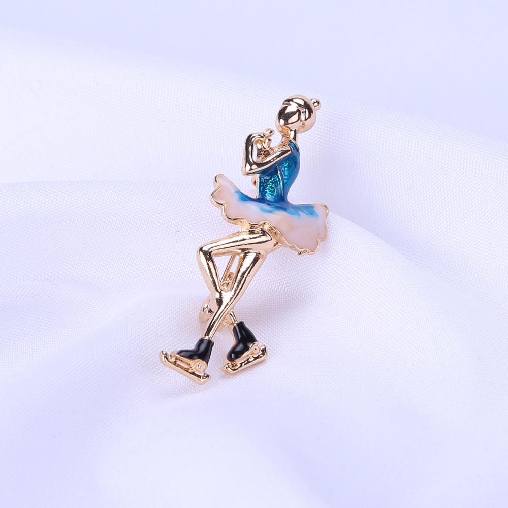 Smalț albastru rafinat, drăguț, balet, patinaj artistic, patine pe gheață, dansatoare, broșă, insignă, bijuterii, cadou pentru balerină, accesorii