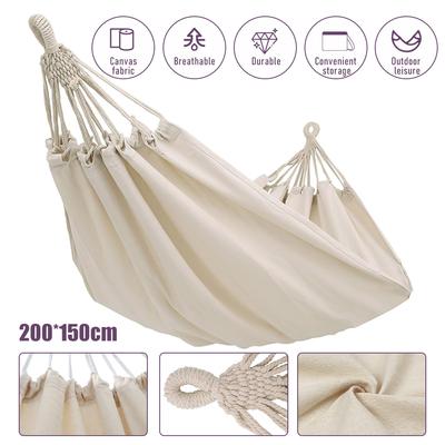 150*190CM Camping Hammock Canvas Hanging Bed Without Stick White Double Chair Swing Sleeping Bed for Travel Rollover Prevention