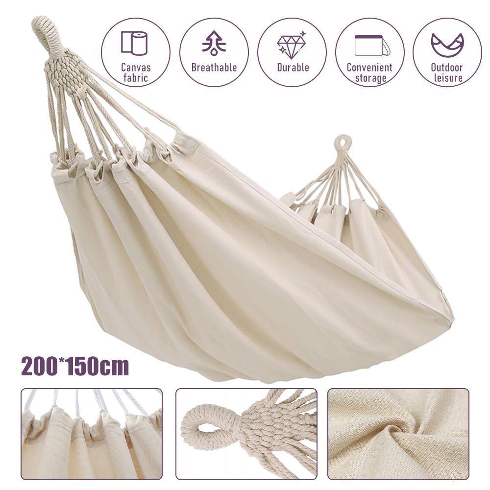 150*190CM Camping Hammock Canvas Hanging Bed Without Stick White Double Chair Swing Sleeping Bed for Travel Rollover Prevention