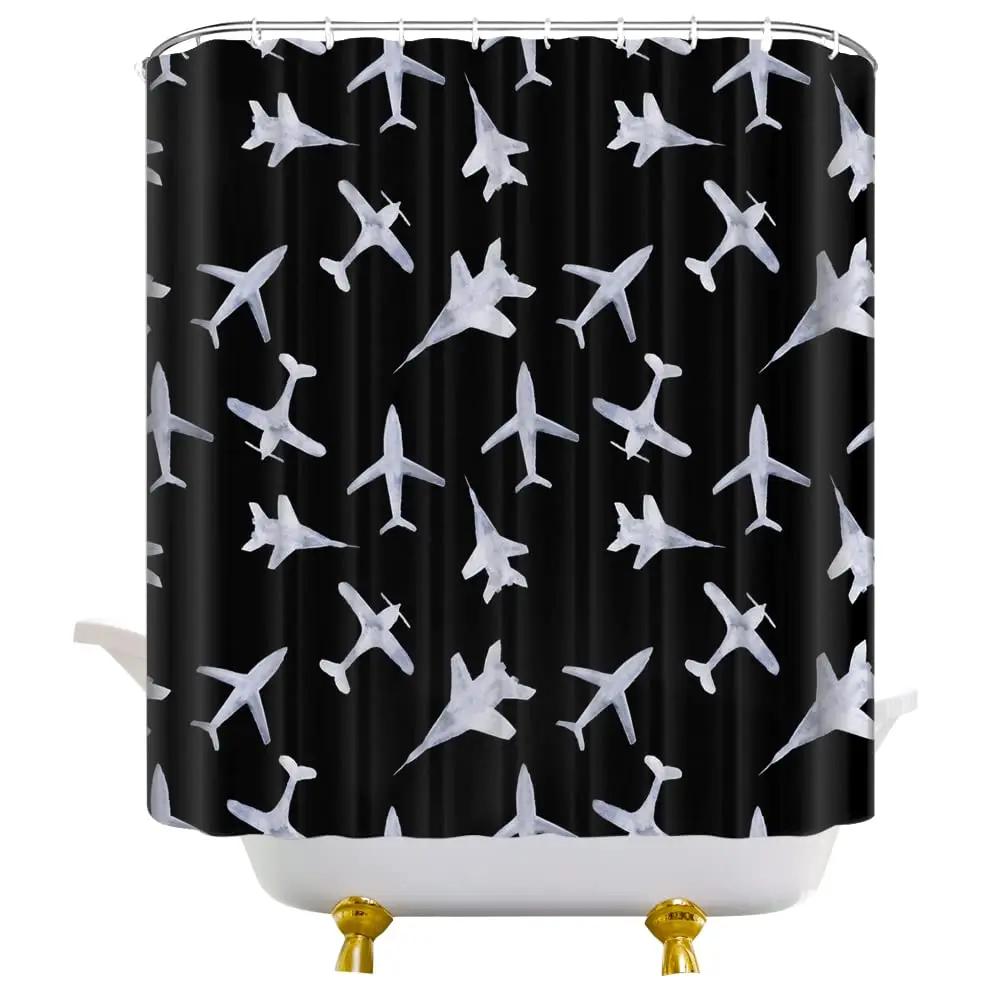 Warcraft Deck Jet Fighter Shower Curtain for Military Fans Bathroom,Warship Plane Coast Shower Curtain Fabric Bathroom Curtains