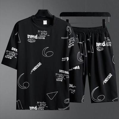 Zomer T-shirt Shorts 2-delige set Wit trainingspak Heren Letters Print Vintage Streetwear Creatief Patroon Herensets Korte outfits