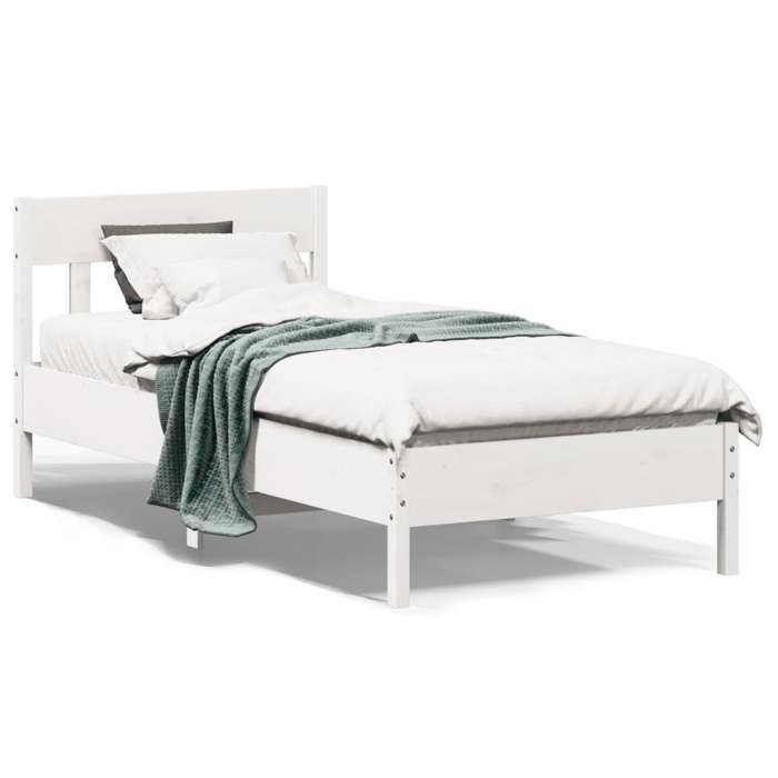VidaXL Cadre de Lit avec Tête de Lit, Lit Simple avec Sommier à Lattes, Lit Adulte, Meuble de Chambre, Moderne, Blanc 842659