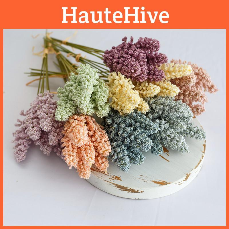 Blume Künstlich 6 Stück Vanille Ähre Fake Pflanze Getreide Bündel Heimdeko Wand