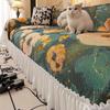 Nordic Pastoral Sofa Towel with Skirt Edge All Inclusive Non Slip Couch Cushion for Living Room All-Season Printed Sofa Blanket